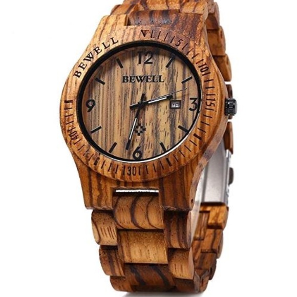 Other - Mens Bewell Zebra Wood Analog Handmade Wrist Watch